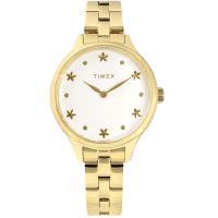 【TIMEX】簡約風格 星光女孩 礦石強化玻璃 不鏽鋼手錶 白x鍍金 36mm(TXTW2V23300)