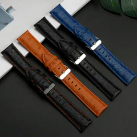 Soft ostrich pattern cowhide leather watchband 20mm 22mm men For Tissot Omega IWC Black orange Watch Strap Accessories bracelet