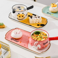 手柄早餐碗 創意碗碟套裝家用 一人食餐具精致網紅陶瓷碗兒童碗盤