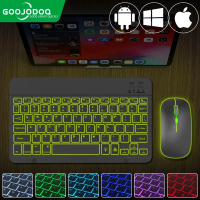 【GOOJODOQ】10 Inch Backlit Backlight Keyboard Nirkabel Dan Mouse LED Keyboard Bluetooth Berwarna-warn