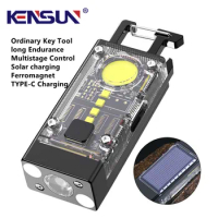 Mini Portable Keychain Flashlight Solar Panel Type-c Rechargeable LED 9 Modes COB Work Light Keychain With Magnet Light