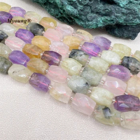 Large Multicolor Faceted Natural Amethysts Rose Quartzs Green Prehnites Amazonites Crystal Stone Cutting Nugget Beads MY2306