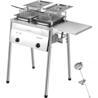 Bioexcel SS21 CSA Approved Two-Tank Propane Deep Fryer with Thermometer Commercial Deep Fryer, Outdoor Deep Fryer with 2 Stainle