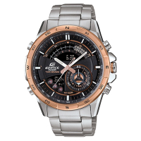 CASIO EDIFICE 強大革新雙顯都會腕錶-玫瑰金框黑x銀-ERA-200DB-1A9DR-43mm