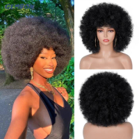 Short Hair Afro Kinky Curly Wigs With Bangs For Black Women Synthetic Wig African Natural Blonde Blackpink Cosplay Glueless