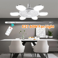 60W E27 Ceiling Fan Light with Remote Control 6-Speed Foldable Wind Cooling Fan Led Smart Silent Lig