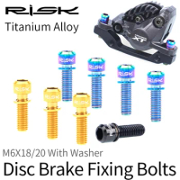 RISK 4pcs M6x18 M6x20mm Titanium Bolt with Washer for Bicycle Hydraulic Disc Brake Caliper MTB Road Bike Crank Stem Fixed Screws