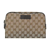【GUCCI 古馳】GUCCI經典壓印LOGO緹花布拉鍊胸腰包(咖啡)