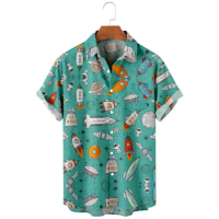 Men's Hawaiian Shirt loose top 6xl 3D spacecraft print men's shirt fashion shirt men's T-shirt breathable summer short sleeve