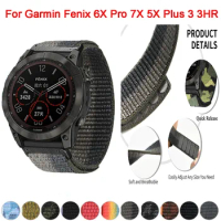 QuickFit 26mm Nylon Replacement Straps For Garmin Fenix 7X 6X 6XPro 5X Plus 3HR Smart watch Band Bracelet Fenix7 Enduro 2 Correa