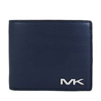 MICHAEL KORS Cooper 銀字MK Logo防刮水波紋雙鈔票層對開式短夾(海軍藍)