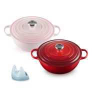 【Le Creuset】典藏琺瑯鑄鐵鍋媽咪鍋28cm+鍋蓋架