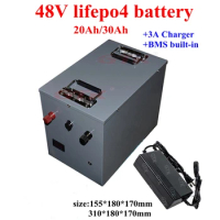 Steel case 48V 20Ah 30Ah 25Ah Lifepo4 lithium battery with BMS 16S for 2000w ebike Scooter Two Wheel tricycle+3A Charger