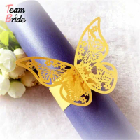 Team Bride 50Pcs Butterfly Napkin Rings Pearl Paper Towel Buckle Hollow Serviette Holder Wedding Party Table Decoration Papers