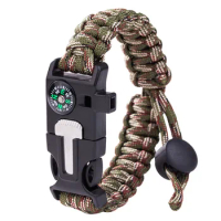 Men Women Outdoor Adjustable Survival Umbrella Rope SOS Bracelet Emergency Rescue Bracelet Compass Sport Whistle Bracelets