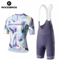 ROCKBROS Cycling Jersey Set Women's Short Sleeve Anti-UV Sun Protection Mountain Bike Bib Shorts Bicycle Clothing Cycling Suit