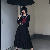 葉子醬JK黑三本基礎款jk制服裙套裝正版水手服中間服秋冬不良長裙--享樂