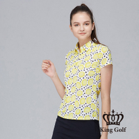 【KING GOLF】女款點點果香檸檬印圖造型POLO衫/高爾夫球衫-白色