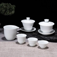 Xingni Crafts White Porcelain Kung Fu Tea Set Household Tea Brewing Gaiwan Tea Cup Customizable
