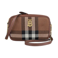 【BURBERRY 巴寶莉】BURBERRY LORA TB金字LOGO針織帆布拉鍊斜背包(小/樺木棕)
