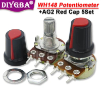 5Sets WH148 15mm 3pin + Red Rotary Switch Knobs Cap Kit Carbon Film Potentiometer B1K 2K 5K 10K 20K 50K 100K 250K 500K 1M