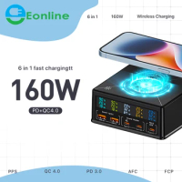 EONLINE 3D 160W PD3.0 USB C Charging Station LCD Display 5Port PD 65W PPS 45W Super Fast Charger for MacBook Pro iPhone Samsung