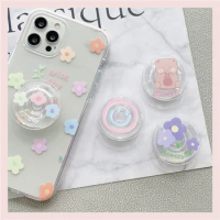 Korean Cute Bear Flower Expression Bracket Phone Grip Griptok Holder Ring Originality Transparent Accessories Phone Stand Holder