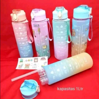 Botol Minum Viral Terbaru Anak Korea 1Liter Botol Cantik Gradasi Panjang botol pelangi 1l