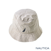 【NAUTICA】簡約條紋LOGO刺繡漁夫帽(卡其)