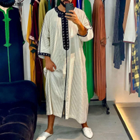 DSJNew 2024 pakaian islam lelaki jubah Kaftan Muslim Man maghribi kasual pakaian panjang arab Stripe