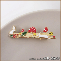 【Akiko Sakai】森林嬉戲兔子蘑菇造型滴釉髮夾(生日 送禮 禮物)