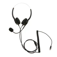 Hands- Call Center RJ9 Plug Binaural Headset w/ Mic for Desk Telephone