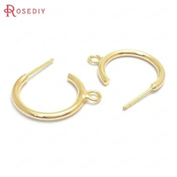 (37651)10PCS Circle 19MM 24K Gold Color Brass Round Circle Earrings Loop Stud Earrings Pins Jewelry Making Supplies Diy Findings