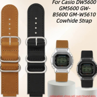 Metal steel ring Retro Cowhide strap For Casio G-SHOCK DW5600 GW-B5600 GWM5610 genuine leather watchband watch case Accessories