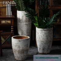 復古大花盆擺件客廳落地擺件綠植缸陶瓷新中式粗陶陶罐花瓶