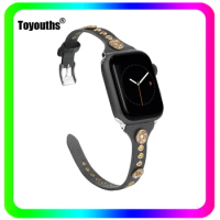 Toyouths Watchband for Apple Watch Leather Watch Strap Stainless Steel Clasp Women Smart Watch Band for iWatch Series 5 4 3 2 1
