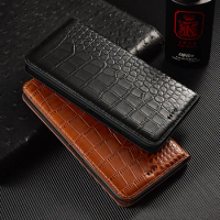Crocodile Genuine Flip Leather Case For Tecno Camon 20 19 18 18P 18T 18i 17 17P 16 16S 15 Pro Premier Air Cover Phone Cases