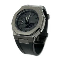 Hontao GA2100 Casioak 5th Gen Gun gray Stainless Steel Watch Case Fluoro Rubber Strap for Casio G Shock GA-2100/B2100/2110