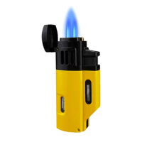 Cigar Lighter 4 Jet Torch Blue Flames Refillable Butane Torch Lighter with Punch Cigar Accessories Cigar Gift Box for Man
