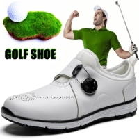 High Quality Genuine Leather Men's Golf Shoes, Professional Grass Game Golf Training Shoes Waterproof Golf Shoes Black