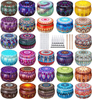 Arxinor Empty 4.5 oz Candle Tins Candle Jars 28 Pcs 28 Patterns Candle Making Kits with Wicks Wick H