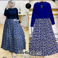 dress rajut mix prisket import china motof bunga warna biru elektrik Fashion Baju