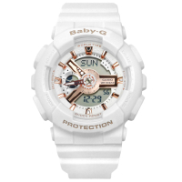 Baby-G CASIO 卡西歐 甜美手錶-玫瑰金x白 BA-110RG-7A 43mm
