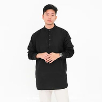 SANVANINA Kemeja Kurta Salman Lengan Panjang | Kurta Pakistan Gamis Longdress F-03 F-03F Black M
