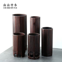 花器竹筒花瓶拉絲擺件客廳插花茶室日式干花筒日本花插禪意簡約