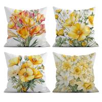 Modern Style Yellow Floral Single-sided 45 * 45CM Home Office Decoration Soft Pillowcase without Pil