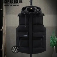 MND Rompi Hoodie Puffer Jaket Puffer Hoodie Vest Hoodie Mikro Hitam XL