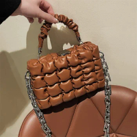 Pleated Handbag 2021 New Fashion Pleated Checkered Small Square Bag Chain Single Shoulder Messenger Bag