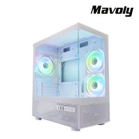 【Mavoly 松聖】4070+{白色}海景房 M-ATX電腦機殼(顯卡限長34.5cm/塔扇限高16.5cm/玻璃側透/Type-C)