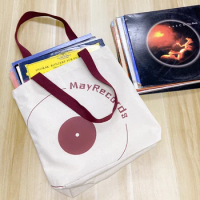 Mayrecords Portable Lp Cotton Bag Vinyl Records Storage Shoulder Bag Handbag CD Records LP Home Office Travel Tote Reusable Bag